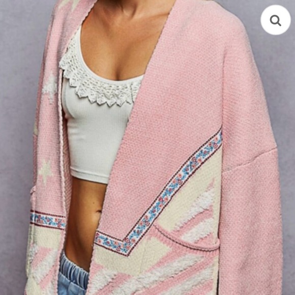 THE SOFTEST POL pink star cardigan NEW large - Picture 3 of 4